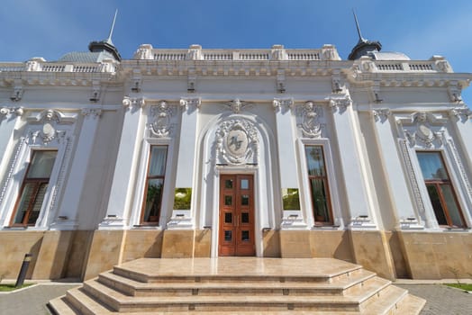 The Azerbaijan State Puppet Theatre in Baku is a beautiful building with a white facade and ornate details
