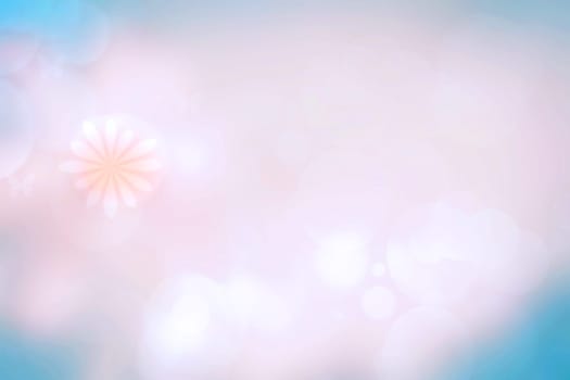 Abstract blurred vivid spring summer light delicate pastel blue pink bokeh background texture with bright soft color cherry blossoms and flowers. Card concept. Beautiful backdrop illustration.