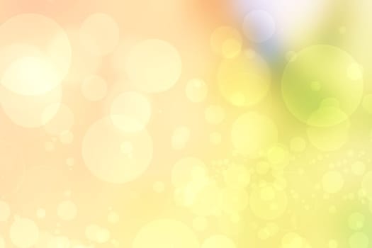 Abstract blurred fresh vivid spring summer delicate light green pastel yellow pink orange bokeh background texture with bright circular soft color lights. Beautiful backdrop illustration.