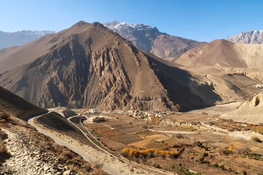 View onto the small town, village of Kagbeni, Mustang, Annapurna Circuit Trek, Nepal 2022