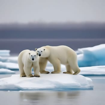 large dangerous polar bears on an ice floe in the Arctic