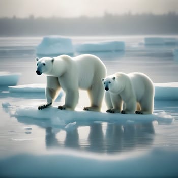 large dangerous polar bears on an ice floe in the Arctic