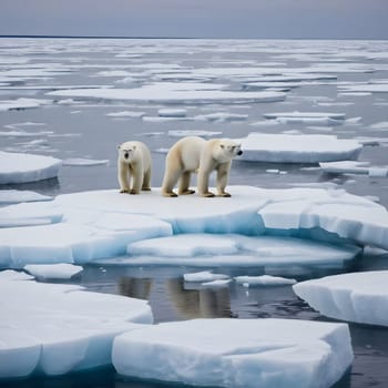 large dangerous polar bears on an ice floe in the Arctic