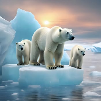 large dangerous polar bears on an ice floe in the Arctic