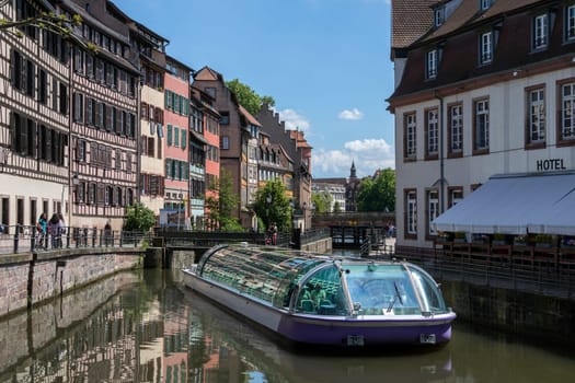 Old buildings in the historic Little Venice area of the city of Strasbourg in the Alsace region of France. This area of the city is a UNESCO World Heritage Site.