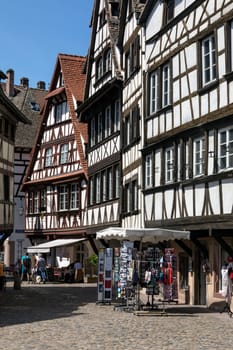 Old buildings in the historic Little Venice area of the city of Strasbourg in the Alsace region of France. This area of the city is a UNESCO World Heritage Site.