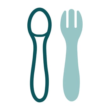 Spoon and fork for baby isolated vector icon. Graph symbol for children and newborn babies web site and apps design, logo, app, UI