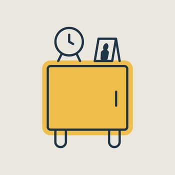 Wooden bedside table and clock alarm vector icon. Graph symbol for furniture, web site and apps design, logo, app, UI
