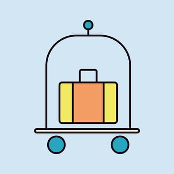 Baggage, luggage, suitcases on trolley flat vector isolated icon. Hotel sign. Graph symbol for travel and tourism web site and apps design, logo, app, UI