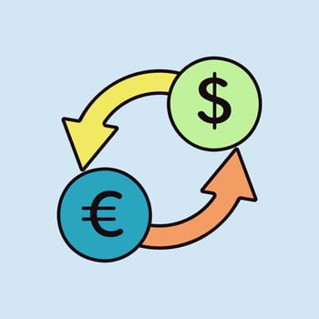 Currency exchange flat vector isolated icon. Graph symbol for travel and tourism web site and apps design, logo, app, UI