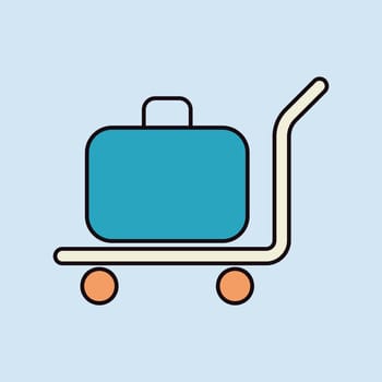 Baggage, luggage, suitcases on trolley flat vector isolated icon. Hotel sign. Graph symbol for travel and tourism web site and apps design, logo, app, UI