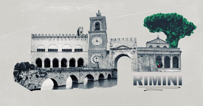 Rimini, Italy - art collage or design from old buildings of historical center