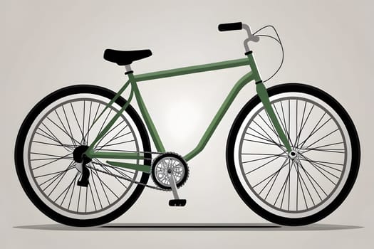 A green bicycle is prominently displayed against a simple neutral backdrop. The design features a sleek frame with thin tires, showcasing the bike's immaculate structure and minimalist aesthetic. This bicycle represents a blend of functionality and style, appealing to cycling enthusiasts.