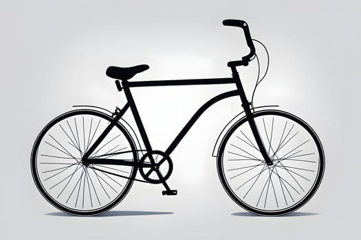 A detailed representation of a classic black bicycle is presented against a neutral background. This design highlights the bicycle's sleek lines, simple structure, and functional features, emphasizing its timeless appeal.