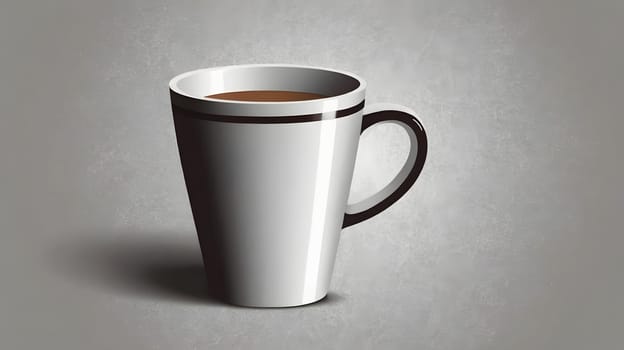 A white coffee cup with a black stripe sits on a softly textured background. The rich brown coffee inside contrasts beautifully with the cups clean design. The atmosphere evokes warmth and comfort, perfect for a relaxed moment.