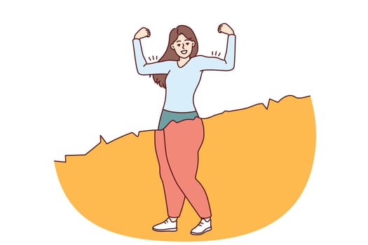 Slender woman before and after fitness shows muscles to show off weight loss after diet