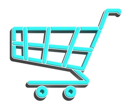 Miniature shopping cart with shadow on isolated background, 3D rendering illustration
