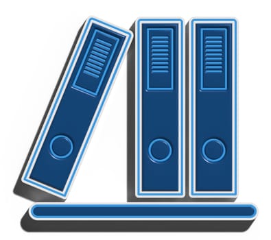 Folders with documents on isolated background, 3D rendering illustration