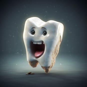Broken tooth with cavity and a sad face, dental health, teeth hygiene, medical concept, generative AI
