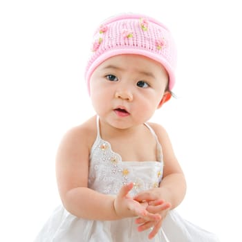 Portrait of cute Asian baby girl, isolated on white background