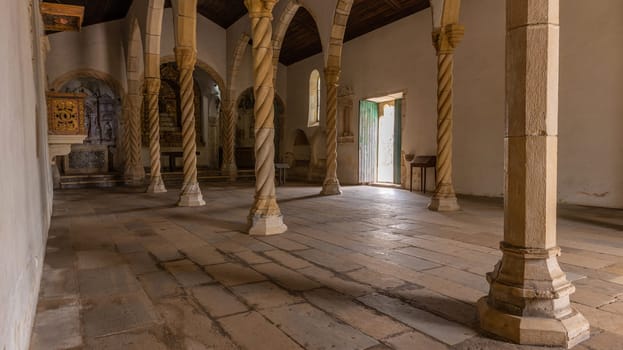Montemor-o-Velho, Portugal, July 8, 2024: Church of Santa Maria da Alcacova at Montemor-o-Velho town in Portugal.