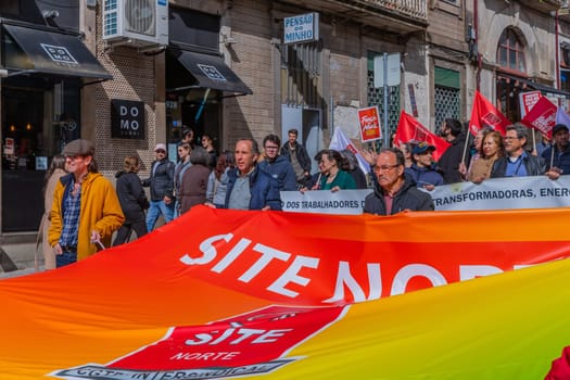 Porto, Portugal: May 1, 2024: Celebration and Protest of the May 1in Portugal, Labour Day, in Porto, Portugal