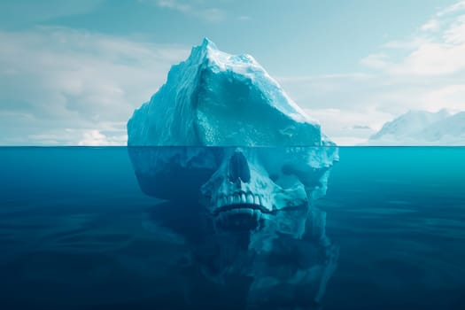 Iceberg in the shape of skull. Concept for - Hidden dangers in cold arctic water. AI generated