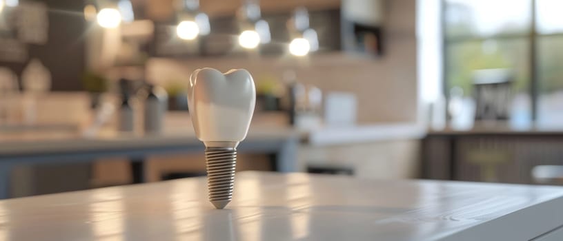 Single tooth implant model showcased in bright, contemporary dental clinic