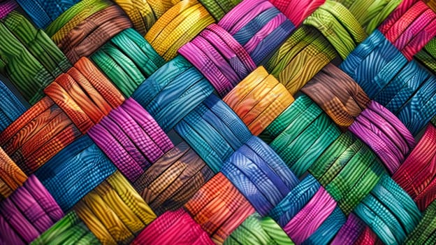 Colorful weave seamless pattern. Interlacing bands, thin texture horizontal and vertical lines. AI generated