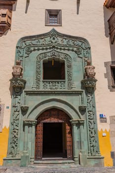 Gran Canaria, Spain: March 21, 2024: Entrance of the Library Colombina, Casa de Colon (Columbus house) Las Palmas, Gran Canaria, Spain