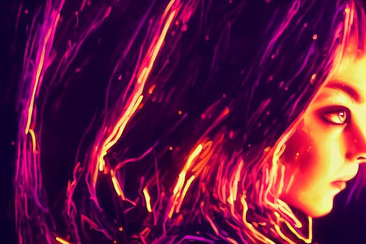 weird witch red hair style concept, neural network generated art. Digitally generated image. Not based on any actual scene or pattern.