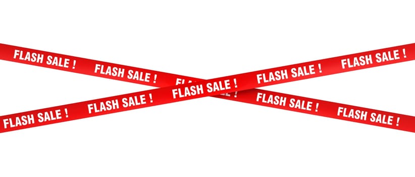 Two crossed red banners 'flash sale' text,  promotions isolated  background