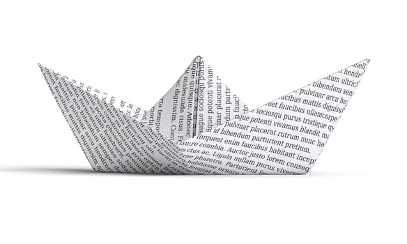 Origami paper boat lorem ipsum words communication, knowledge  imagination. 3d