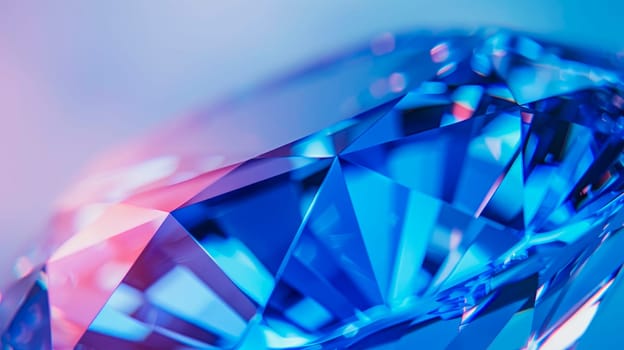 A crystal background in blue colors with refracting of light and highlights on the facets. AI generated