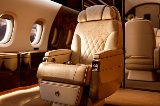 Luxury and eleglance chair when fly with private airlines. AI generated