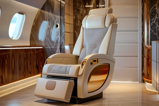 Business comfort and eleglance chair when fly with private airlines. AI generated