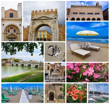 Rimini, Italy - collage n from old buildings of historical center in the italian city Rrimini.