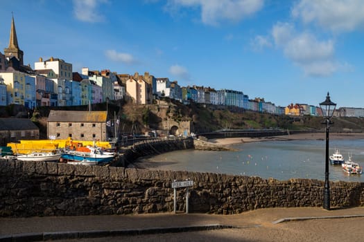 Tenby harbor in Carmarthen Bay, Pembrokeshire, south Wales in the United Kingdom.