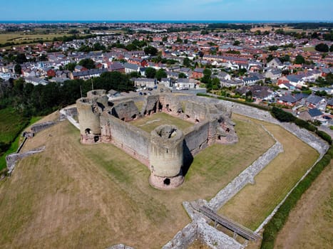Aerial view of the medieval ruins of Rhuddlan Castle in Denbighshire, North Wales. Dates from 1277.