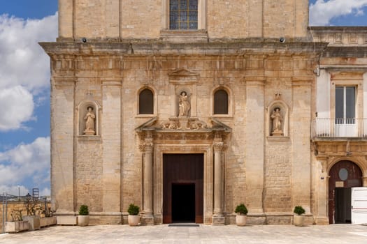 Martina Franca, Italy, Puglia - May 25, 2024: Facade of Church of Saint Francis of Assisi (Chiesa di San Francesco d'Assisi), located in Piazza Mario Pagano