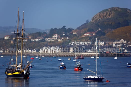 The town of Deganwy looking across the River Conwy from Conwy on the north Wales coast in the United Kingdom.
