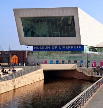 The Museum of Liverpool on the waterfront of the River Mersey in the city of Liverpool in north west England. This area of the city was given World Heritage Site status by UNESCO in 2004.