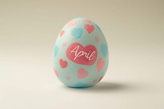 A beautifully decorated Easter egg in pastel hues, adorned with playful heart designs, symbolizing the joy of April.