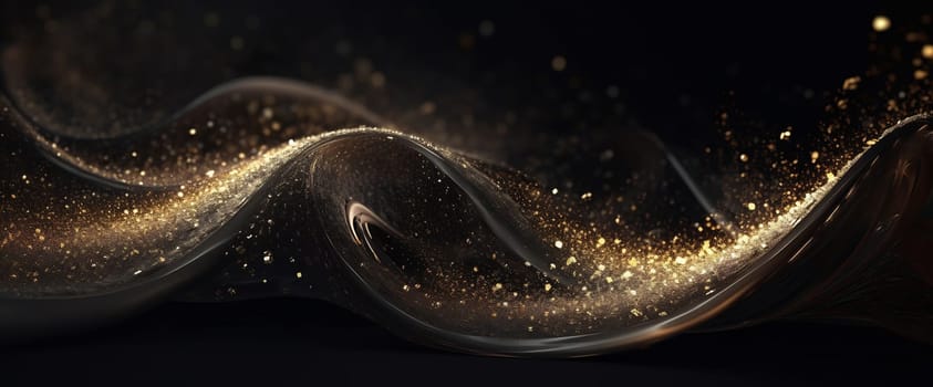 Golden particles swirl gracefully against a dark background, creating an elegant and mesmerizing visual effect of flowing light.
