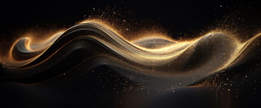 A mesmerizing display of golden waves flows gracefully against a dark backdrop, creating an ethereal and enchanting atmosphere.