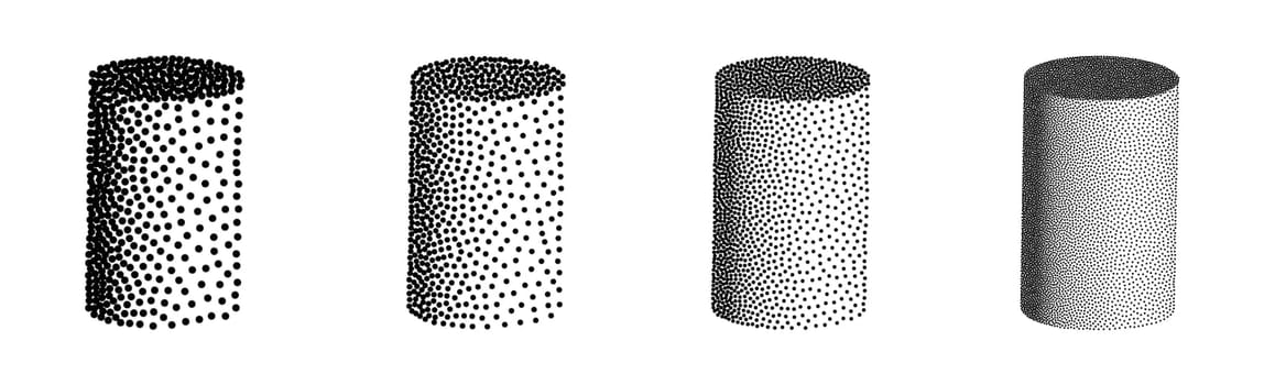 Set of 3D cylinders in halftone dotwork style