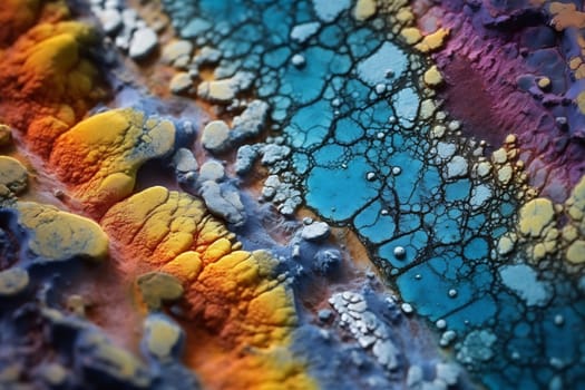 This artwork features vibrant colors blending and interacting, creating intricate, textured patterns with a dynamic flow.