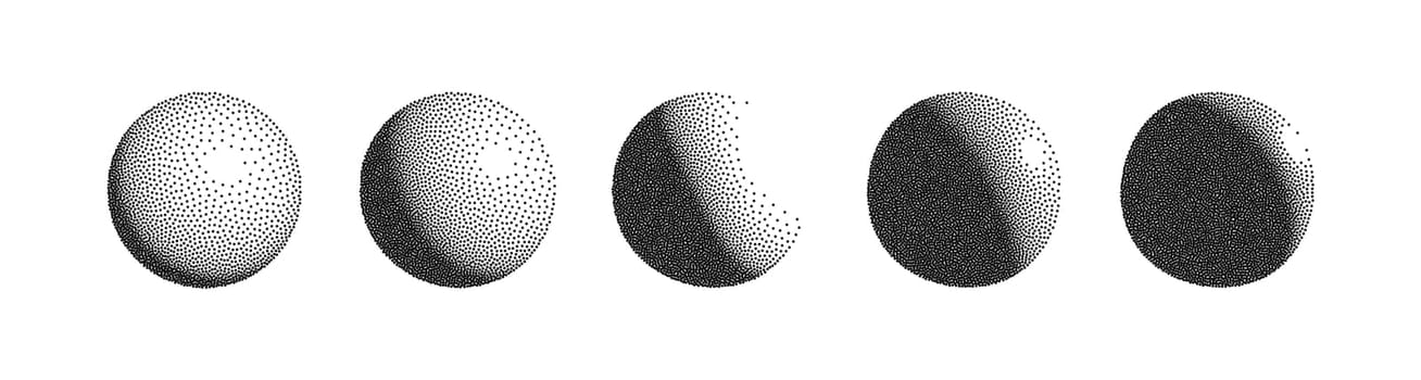 Dotwork 3D Spheres vector set. Grain texture