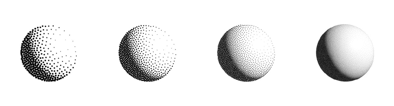 Dotwork 3D Spheres vector set. Grain texture