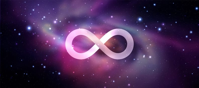Infinity symbol on space background. Mystical illustration